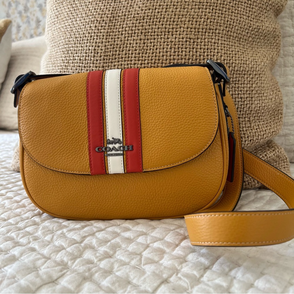 COACH Macie Saddlebag Varsity Stripe in Buttercup‎